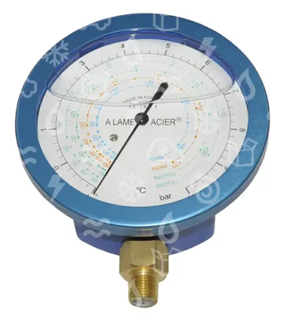 manometr nízkotlaký olejový WIGAM, 80 mm, R407F, R404A, R134a, 1- 10 bar